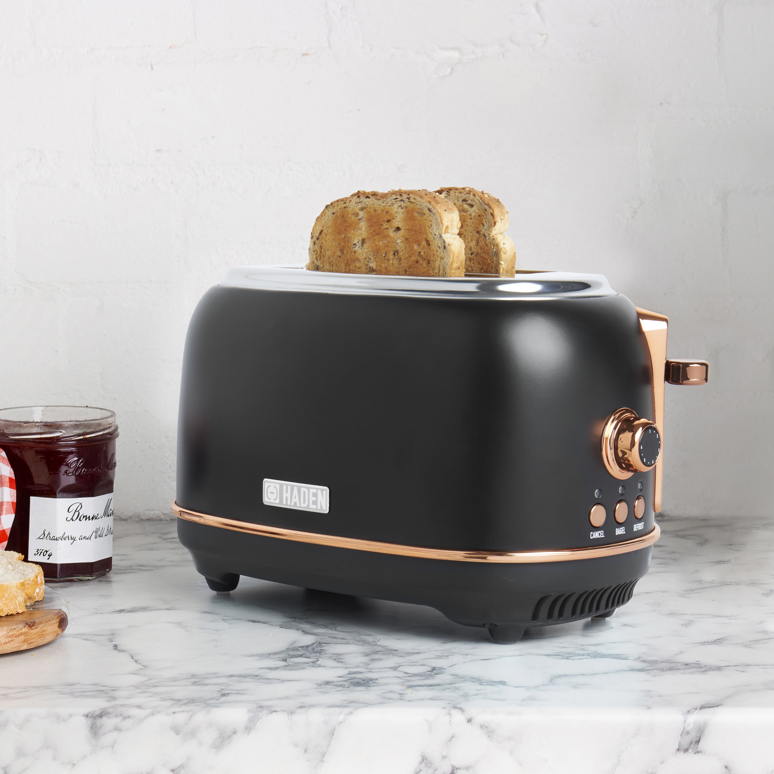 Black and Copper Stainless Steel 2-Slice Toaster with Crumb Tray