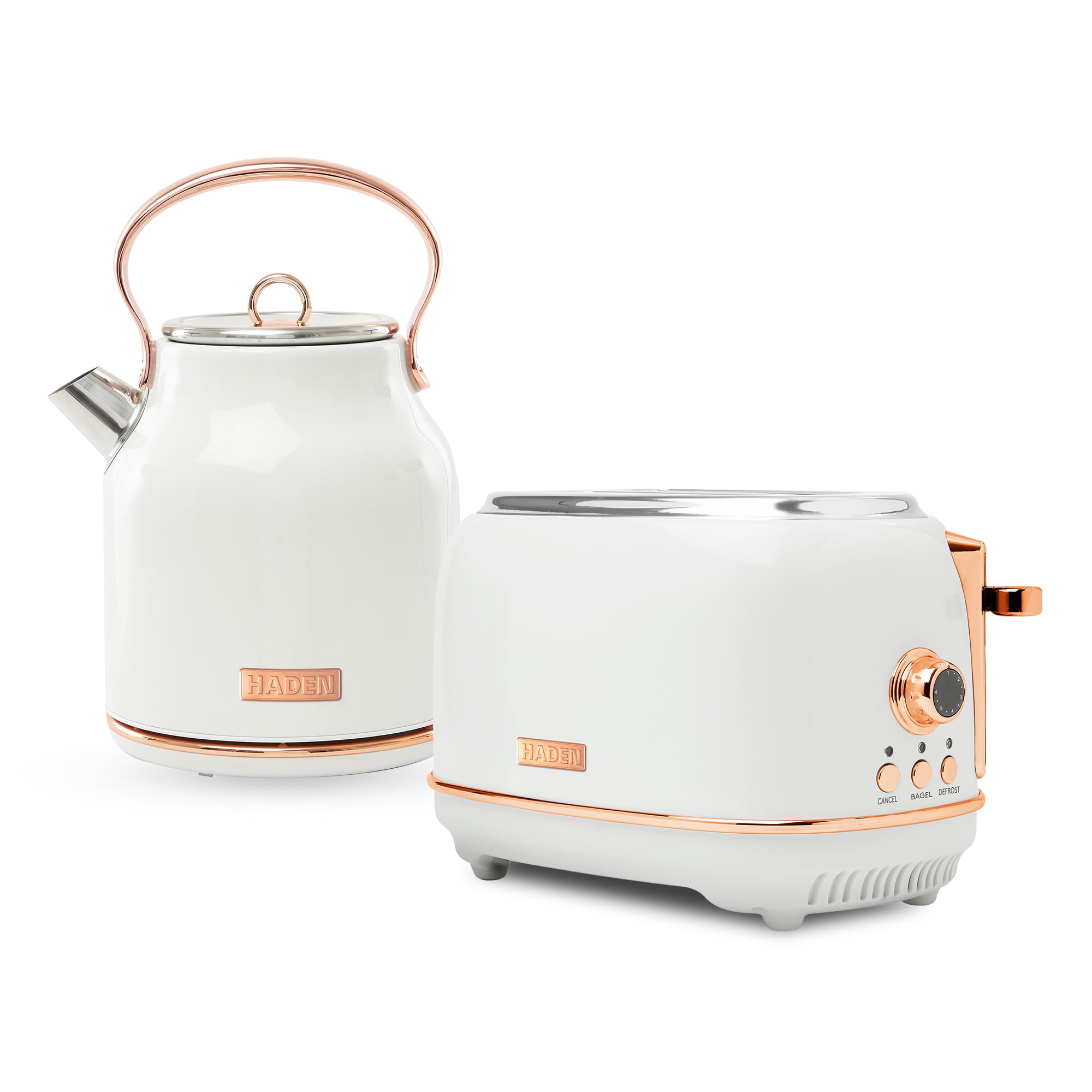 Haden Heritage 2 Slice Wide Toaster & Electric Water Kettle, Ivory & Copper