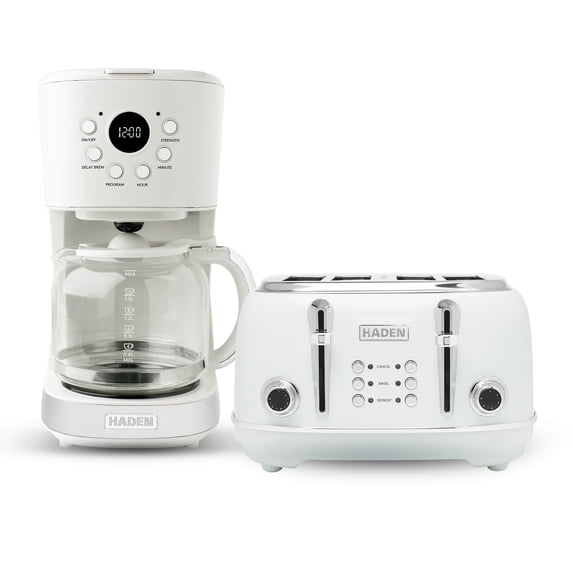 Haden Heritage 4 Slice Wide Slot Toaster & Coffee Maker, Ivory & Chrome
