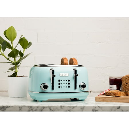 Haden Heritage 4-Slice Toaster, Wide Slot for Bagels with Multi Settings - Turquoise