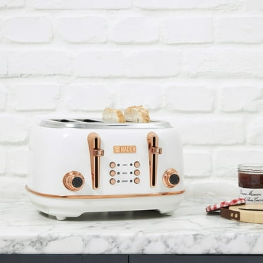 Open Box Haden Heritage 4 Slice Wide Slot Toaster w/Crumb Tray, Ivory/Copper