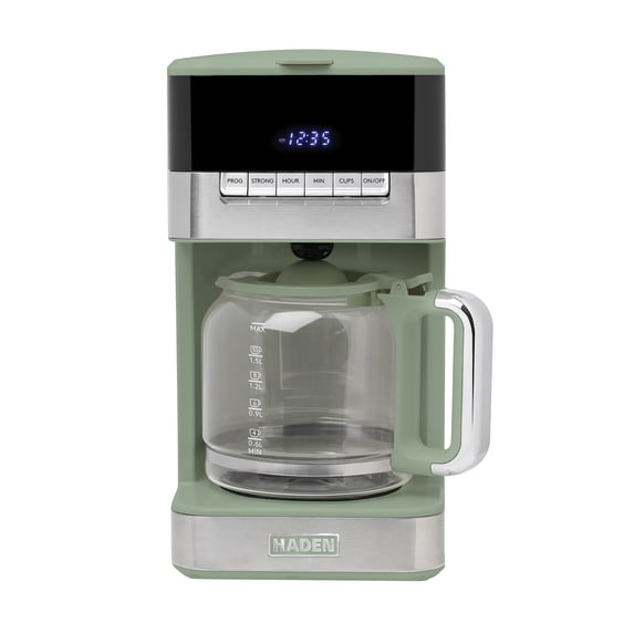 Haden Programmable Drip Coffee Maker, 12 Cup Cafe Machine, Green/Chrome
