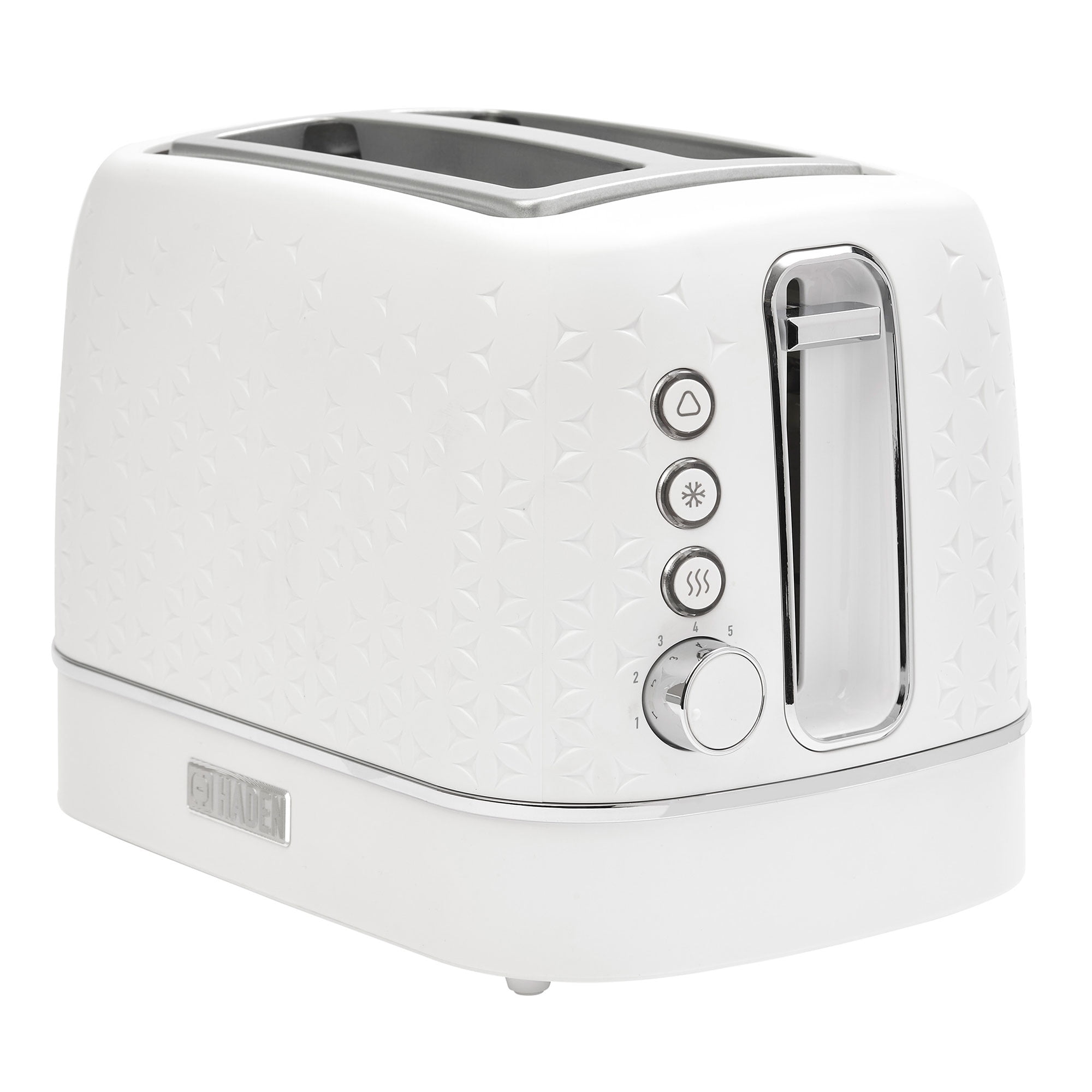 White and Chrome Stainless Steel 2-Slice Toaster with Wide Slot and Crumb Tray