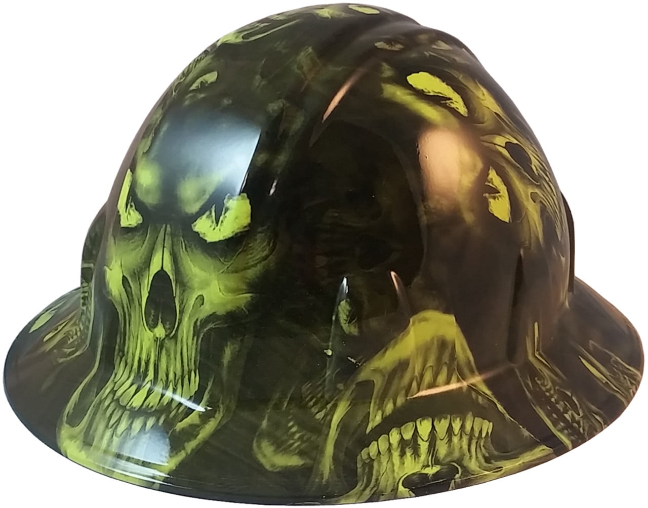 Hades Green Hydro Dipped Hard Hats Full Brim Style