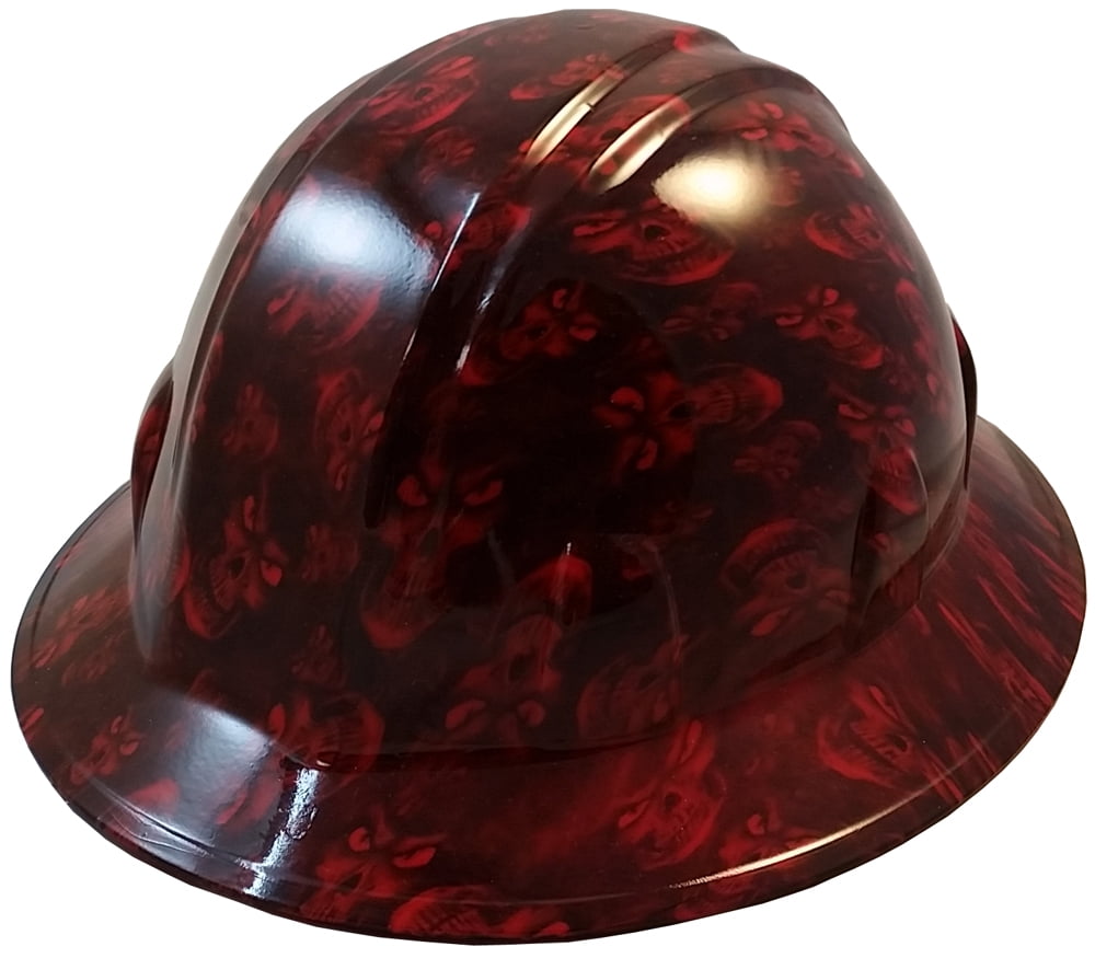 Hades Small Skull Red Hydro Dipped Hard Hats Full Brim Design
