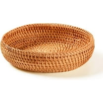 Hadewoven Round Rattan Fruit Basket Wicker Food Tray Weaving Storage Holder Dinning Room Bowl, 7”Decorative Natural Basket Woven Fruit Basket Bowl for Entryway Table, Countertop (Small 7”)