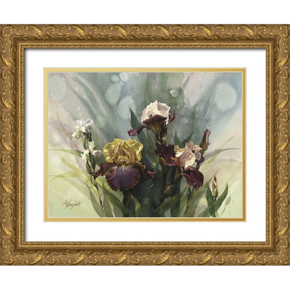 Hadfield, Clif 32x25 Gold Ornate Wood Framed with Double Matting Museum Art Print Titled - Hadfield Irises VI