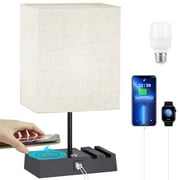 HadinEEon 15.9" Iron Bedside Table Lamp with Off-White Shade