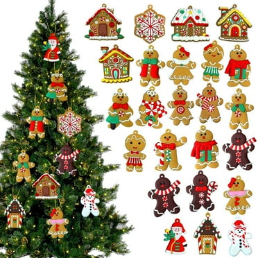 HadinEEon 24Pcs Mini Gingerbread Man Ornaments for Christmas Tree, Holiday Hanging Charms and Decorations for Indoor Decor