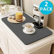 HadinEEon 2pcs Dish Drying Mats, 24"x16" Coffee Mat with Anti-Slip Rubber Backed, Absorbent Bar Mats for Countertop, Gray