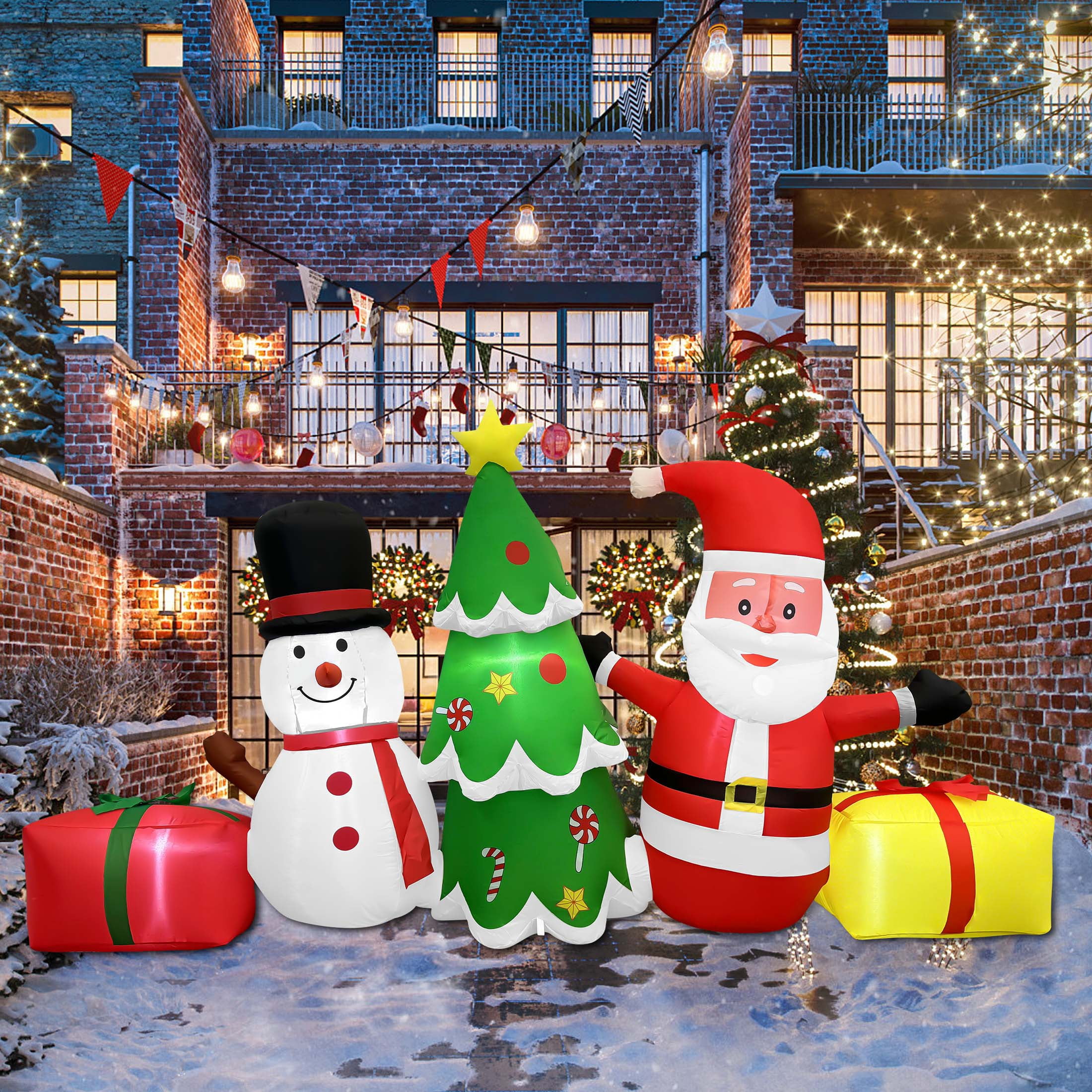 GVDV 8 FT Long Christmas Inflatables - Santa Claus, Snowman & Tree for Outdoor Lawn, Yard, Garden, Party Holiday Decorations