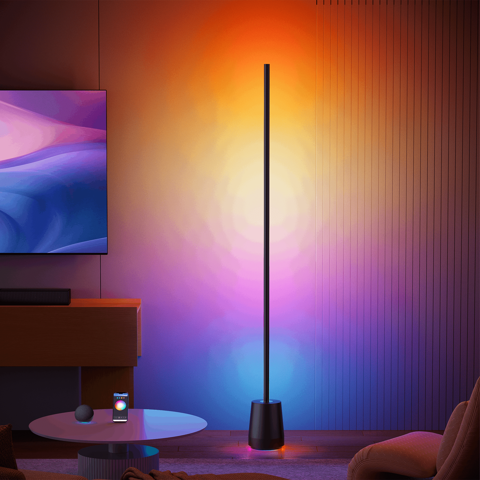 HadinEEon Corner Floor Lamp, 1500lm RGBW Corner Lamp Work with Alexa & Google Assistant, 16 Million DIY Colors, Sync with Music, App Control, Modern LED Floor Lamp for Living Room & Bedroom