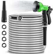 HadinEEon Metal Garden Hose, 50ft 304 Stainless Steel Water Hose with Adjustable Spray Nozzle, Kink & Tangle Free, Puncture & Leak Proof Heavy Duty Water Hose