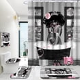thumbnail image 1 of Hadint 4-piece Black African American Girl Shower Curtain Set, Paris Eiffel Tower Art Pattern Shower Curtain and Rug Set, 12 Pcs Hooks, 71inx71in, 1 of 14