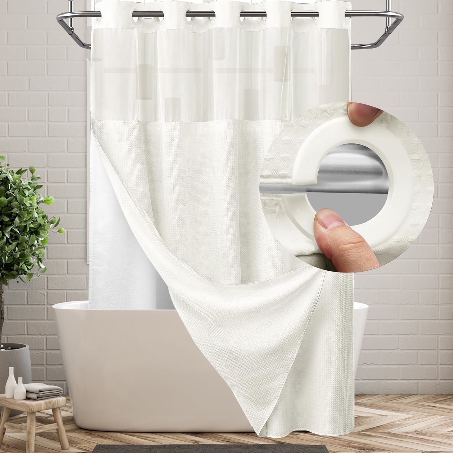 Hadint Waffle Weave Shower Curtains, Cream, 72" x 75", No Hook Large ...