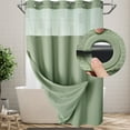 thumbnail image 1 of Hadint Hook Free Large Ring Shower Curtain,Green Waffle Lining Fabric Waterproof Bathroom Shower Curtain, 72" W x 75" L, 1 of 6