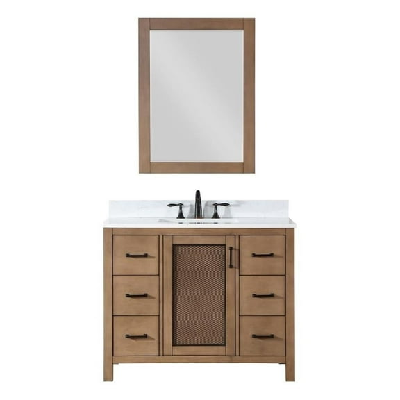 Hadiya 42" Single Bathroom Vanity Set in Brown Pine with Mirror