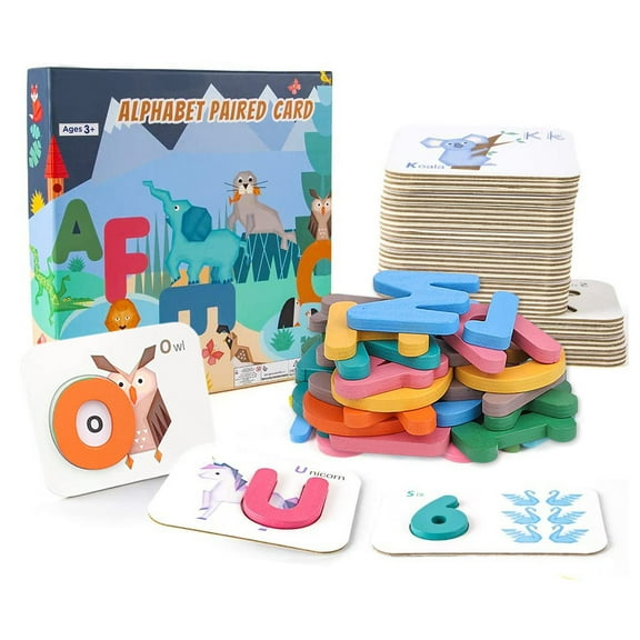 Hadleigh Alphabet and Numbers Flash Cards for Toddlers, ABC Wooden Letters and Numbers Animal Matching Puzzle Game Montessori Toys