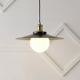 thumbnail image 1 of JONATHAN Y Hadley 14.5" 1-Light Scandinavian Farmhouse Iron/Frosted Glass LED Pendant, Oil Rubbed Bronze/Brass Gold, 1 of 12