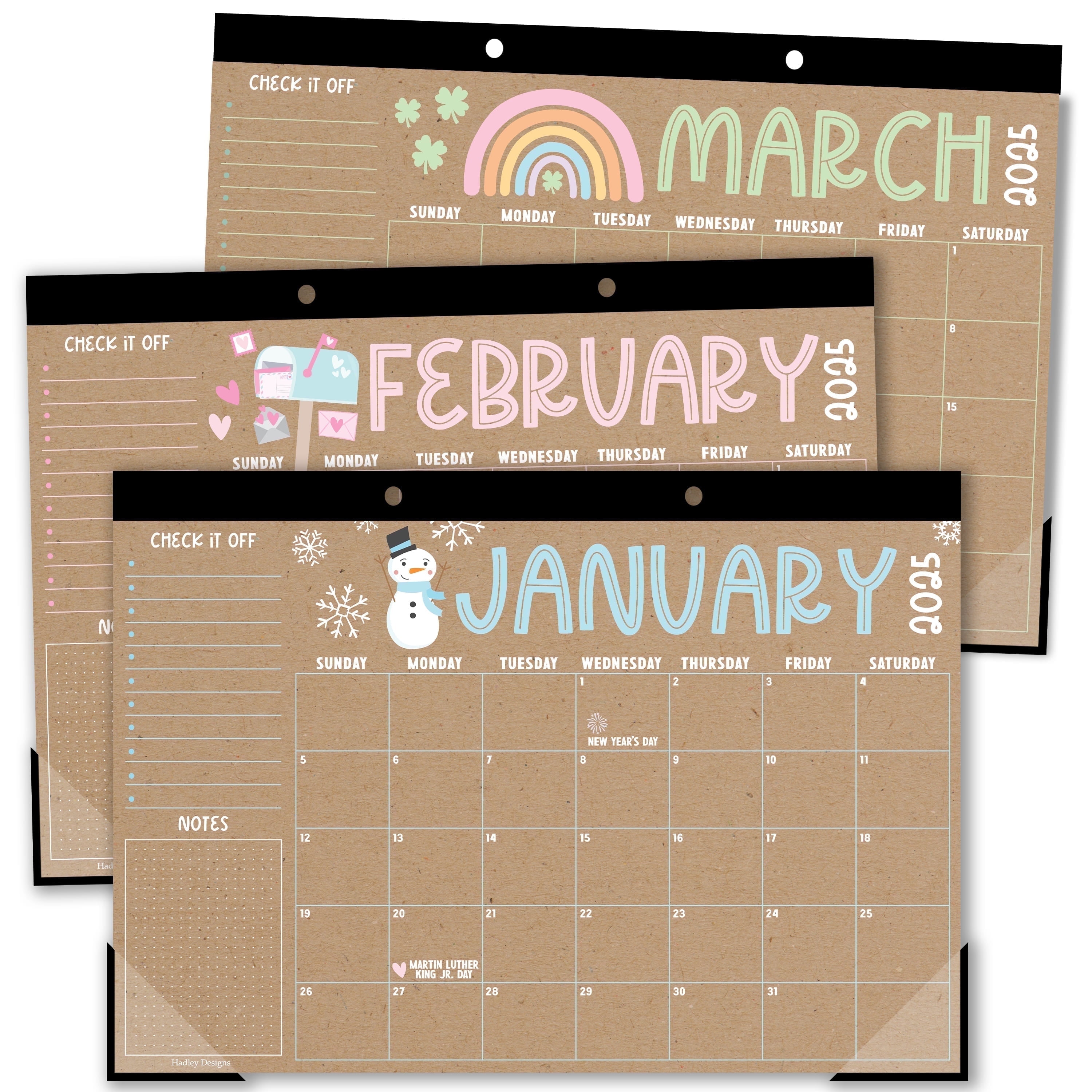 Hadley Designs Kraft 18-Month 2025 - 2026 Desk Calendar, 17 x 11 in, 1 Count