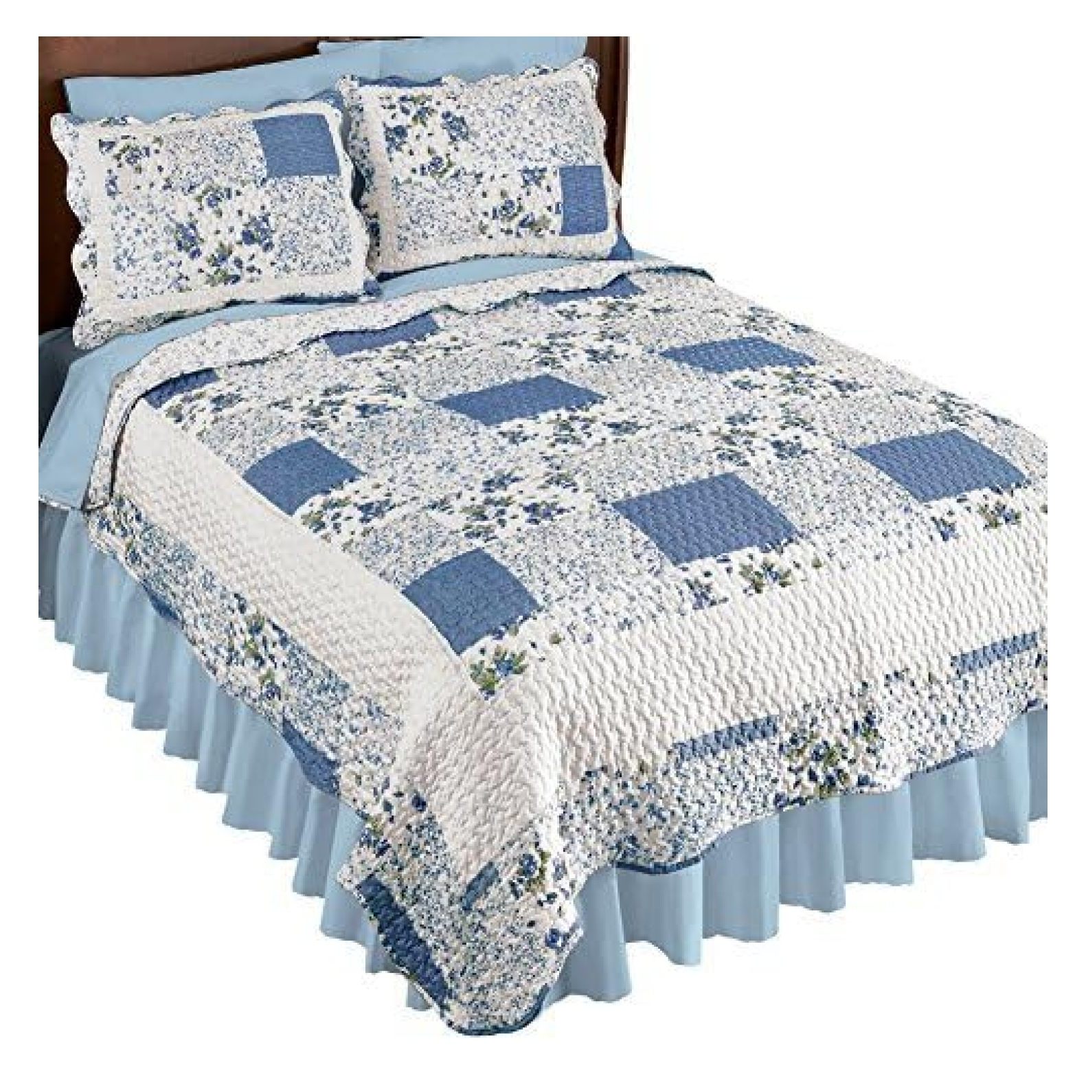 Hadley Floral Patchwork Reversible Lightweight Quilt, Blue, King