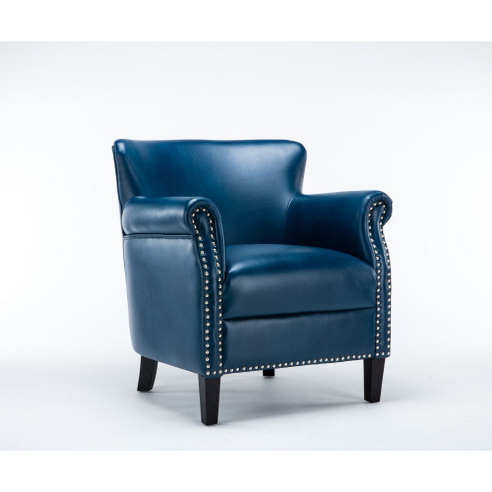Holly Navy Blue Faux Leather Club Chair with Chrome Nailhead Trim