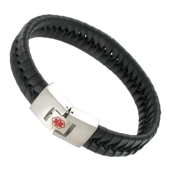 Hadley Roma Emergency Medical Alert Bracelet Braided Genuine Leather Wide Small Med Unisex Adult