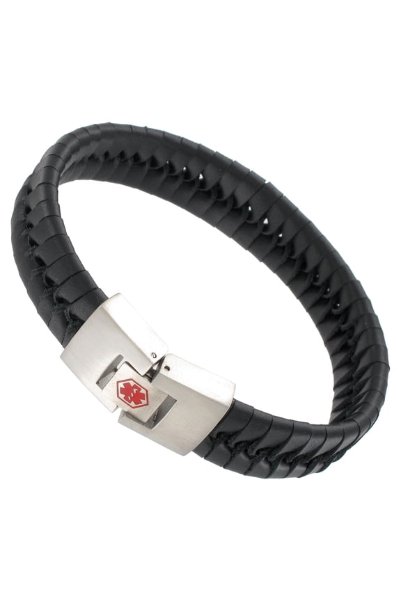 Hadley Roma Emergency Medical Alert Bracelet Braided Genuine Leather Wide Small Med Unisex Adult