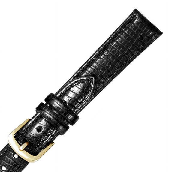 Hadley Roma LS716 14mm Long Black Lizard Grain Stitched Ladies Watch Band