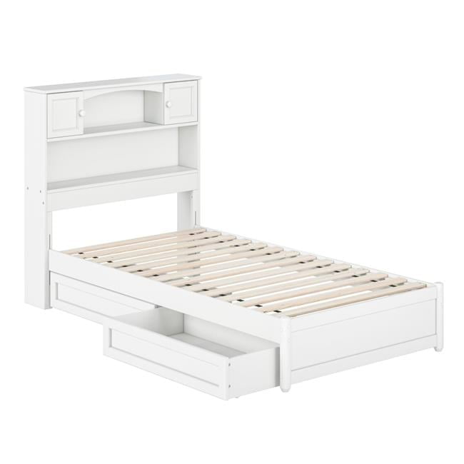 Hadley Twin White Wood Platform Bed with Storage Drawers