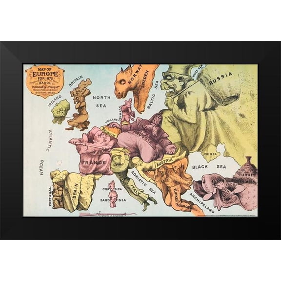 Hadol, Paul 14x10 Black Modern Framed Museum Art Print Titled - War Map of Europe As seen through French eyes