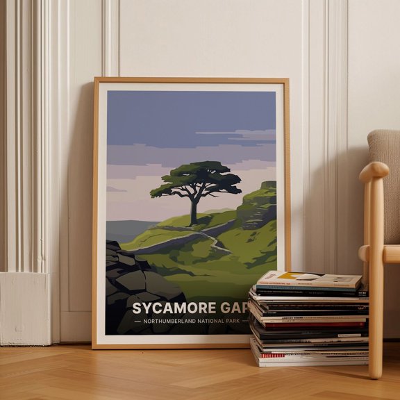Hadrian's Wall Travel Sycamore Gap Landscape Art, Unframed Paper Poster 8x10in