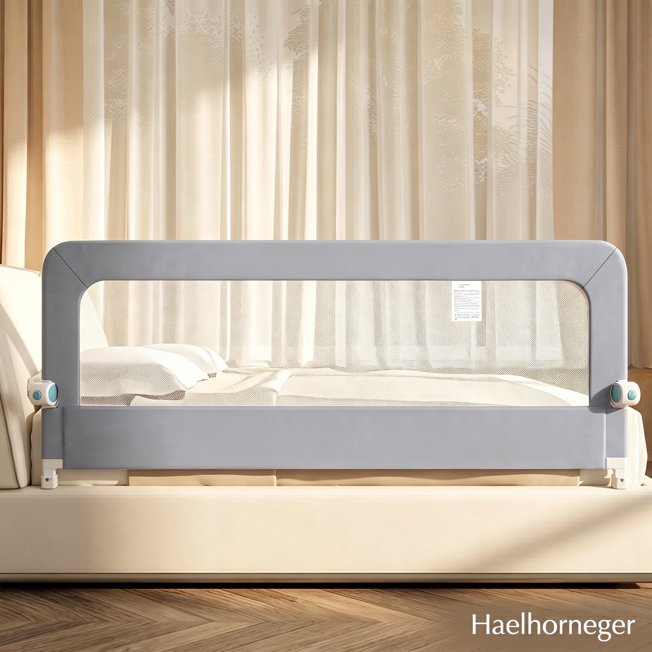 Haelhorneger Toddler Bed Rail, Swing Down Safety Bed Guardrail, Universal Fit for Twin Full Queen Mattresses, Sturdy & Easy Install, White