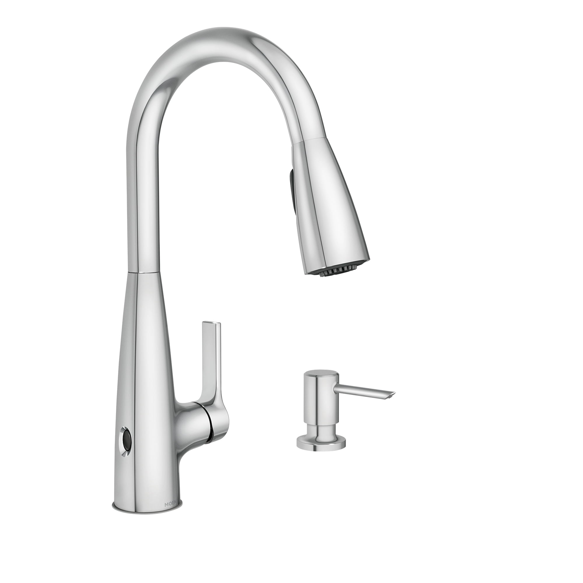 Chrome Touchless Single-Handle Pull-Down Kitchen Faucet with Soap Dispenser
