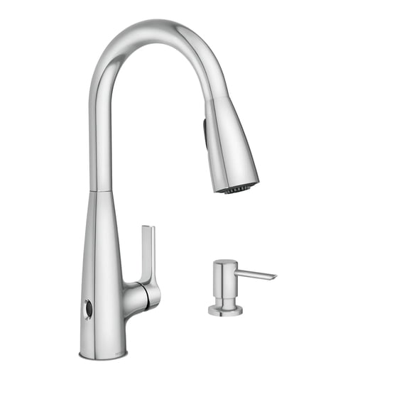 Moen Haelyn Chrome Touchless Single-Handle Pulldown Sprayer Kitchen Faucet with Soap Dispenser, Features Power Clean for a Faster Wash