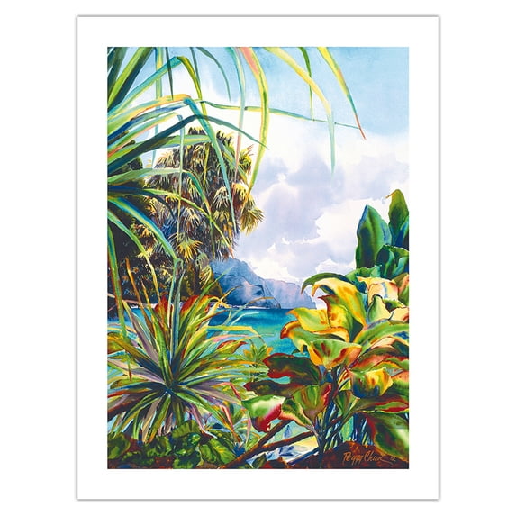 Haena Garden - Kauai Northshore Hawaii - From an Original Hawaii Watercolor Painting by Peggy Chun - Bamboo Fine Art 290gsm Paper Print (Unframed) 18x24in