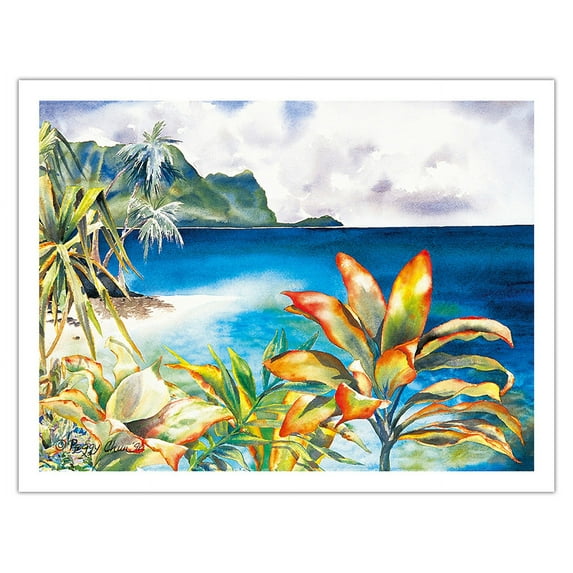 Haena - Ke’e Beach - Kauai Northshore Hawaii - From an Original Hawaii Watercolor Painting by Peggy Chun - Fine Art Matte Paper Print (Unframed) 20x26in