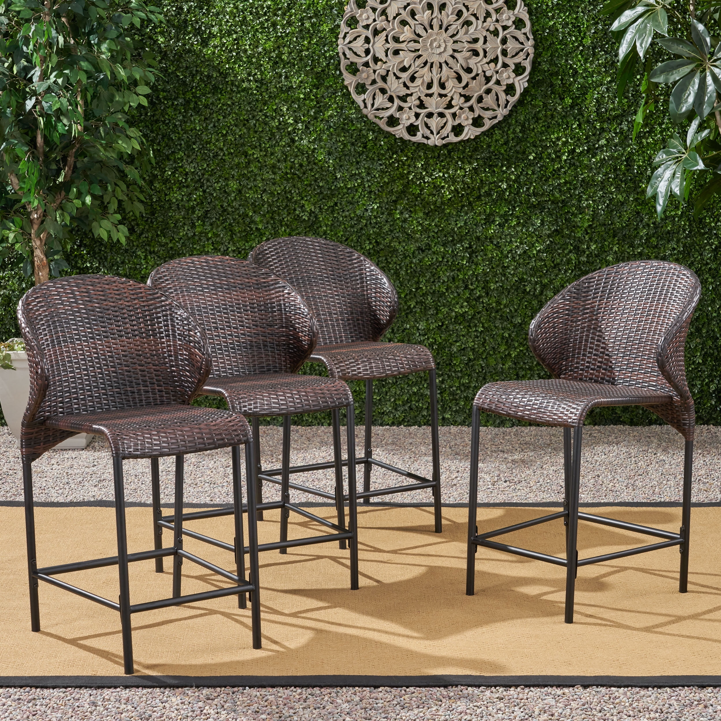 Haena Wicker Counterstool, Set of 4, Multibrown