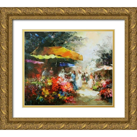 Haenraets, Willem 17x15 Gold Ornate Wood Framed with Double Matting Museum Art Print Titled - Market place II