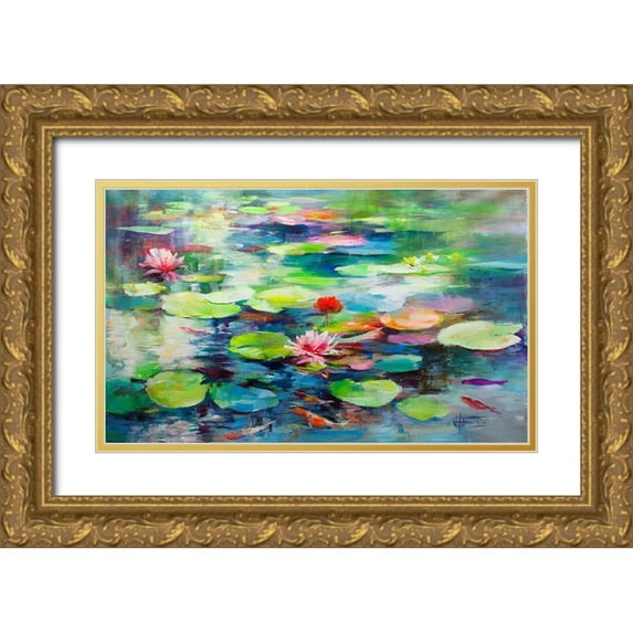 Haenraets, Willem 18x12 Gold Ornate Wood Framed with Double Matting Museum Art Print Titled - Water lely