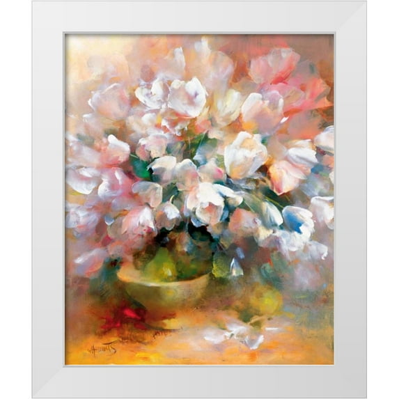 Haenraets, Willem 26x31 White Modern Wood Framed Museum Art Print Titled - Sparkling white tulips II