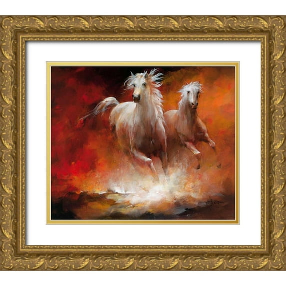 Haenraets, Willem 30x26 Gold Ornate Wood Framed with Double Matting Museum Art Print Titled - Wild Horses II