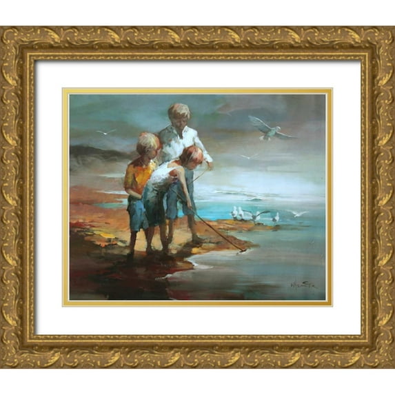 Haenraets, Willem 31x26 Gold Ornate Wood Framed with Double Matting Museum Art Print Titled - Boys on the beach