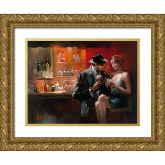 Haenraets, Willem 32x25 Gold Ornate Wood Framed with Double Matting Museum Art Print Titled - Evening in the Bar I
