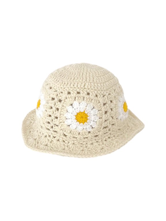 Bucket Hat Summer Crochet Ladies Spring Commute Camping Fisherman Cap with Flower Pattern for Girlfriend
