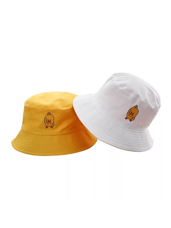 Bucket Hat Unisex Yellow Duck Embroidered Reversible Sunscreen Fisherman Cap