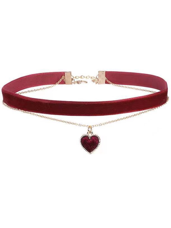 Choker Necklace Heart Lock Chain Red Adjustable Short INS for Women