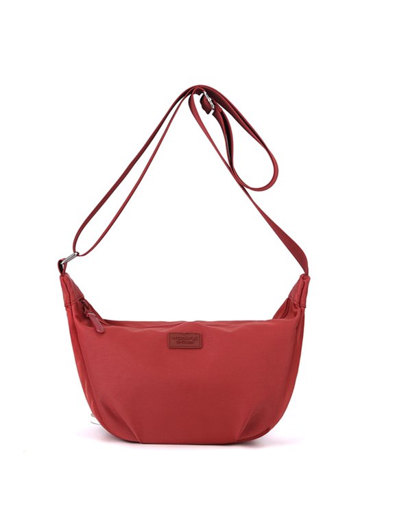 Dumpling Bag Minimalist Red Nylon Casual Shoulder Bag for Daily Use