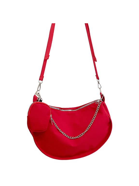 Dumpling Bag Red Nylon Casual Shoulder Bag for Daily Use