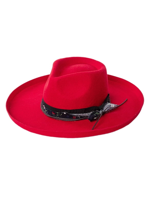 Hat Red Elegant Homburg for Men Women Unisex Wear Vintage Top Hat Cowboy Costume